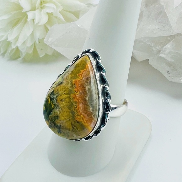 🌷Sterling Silver 925 Bumblebee Jasper Ring Size 8.75 Handmade New - Picture 4 of 10